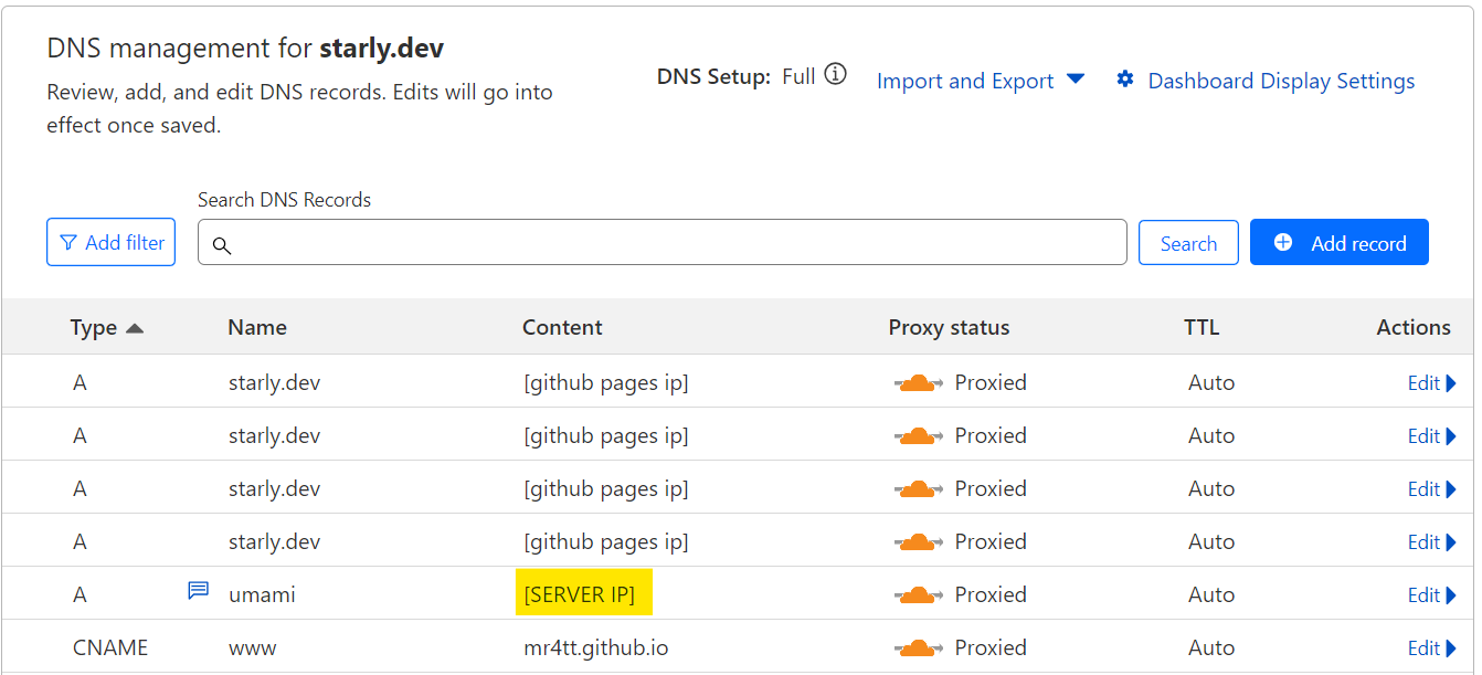 screenshot of DNS settings