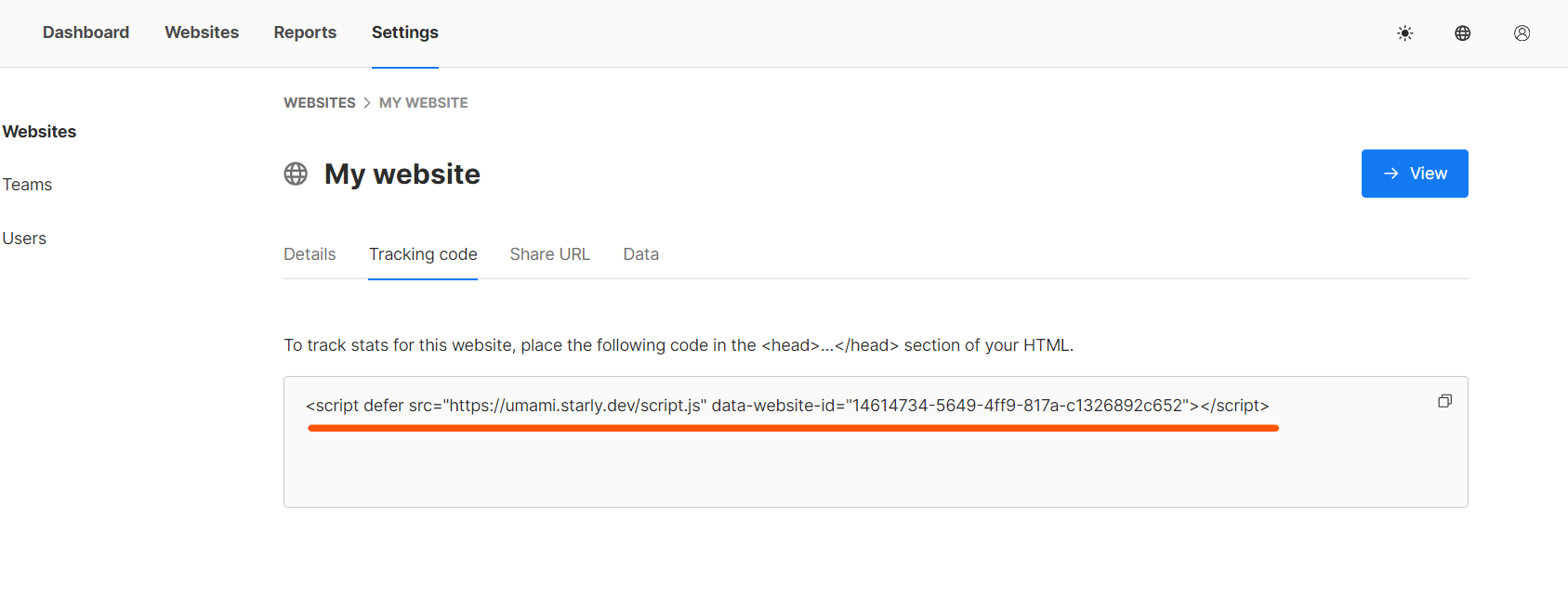 screenshot of where to find tracking code