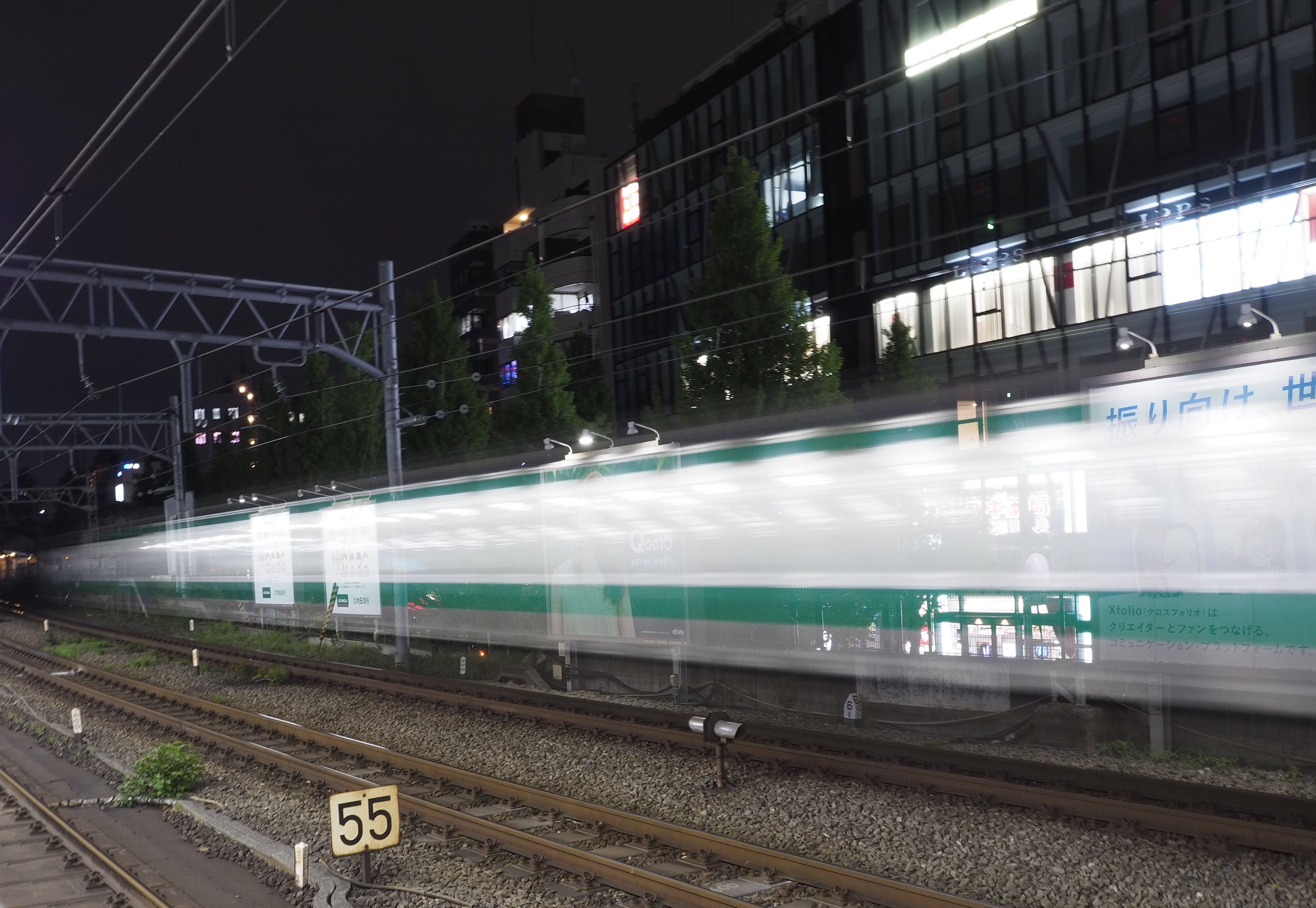long exposure of a green train